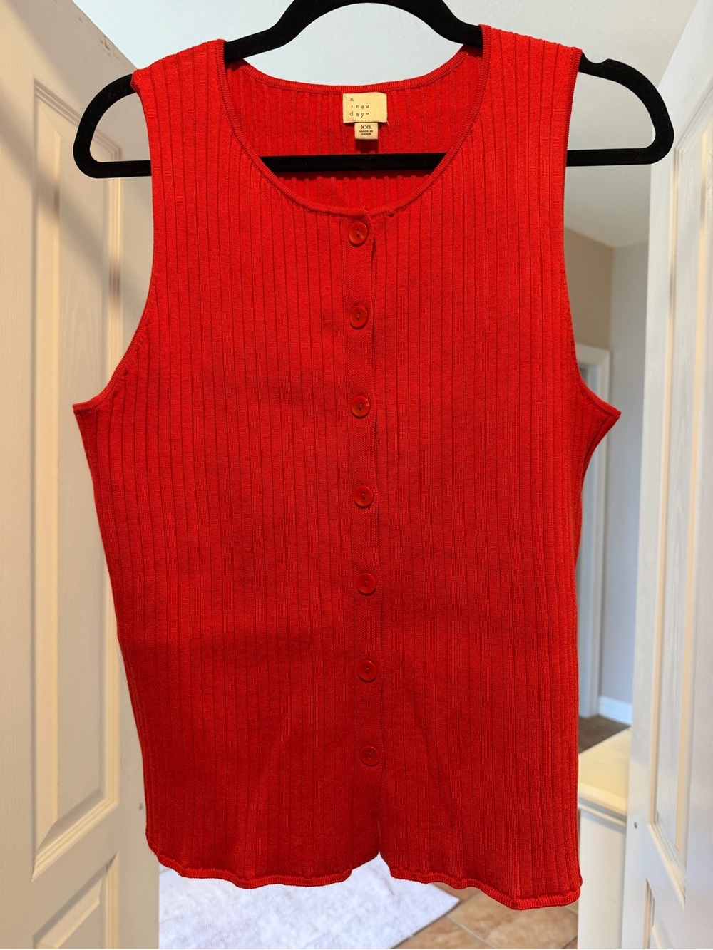 a new day Red Ribbed Button Front Sleeveless Top